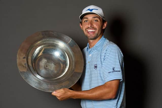 Marco Penge poses with the Challenge Tour trophy after his memorable week at Club de Golf Alcanada in Mallorca. Picture: Angel Martinez/Getty Images.