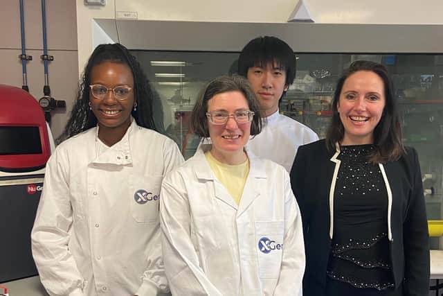 From left: team members Montella Simeon-Gordon, PhD student; Rosemary Lynch, head of chemistry; Peter Ming Tong, head of scale up; and the firm's founder Rebecca Goss. Picture: contributed.