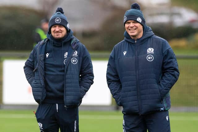 Scotland scrum coach Pieter de Villiers with head coach Gregor Townsend.