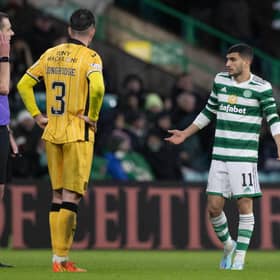 Celtic's Liel Abada waits to find out if his goal stands. (Photo by Craig Williamson / SNS Group)