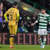 Celtic's Liel Abada waits to find out if his goal stands. (Photo by Craig Williamson / SNS Group)
