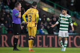 Celtic's Liel Abada waits to find out if his goal stands. (Photo by Craig Williamson / SNS Group)