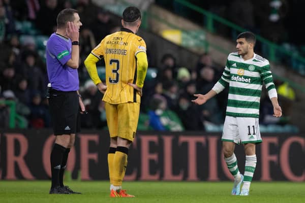 Celtic's Liel Abada waits to find out if his goal stands. (Photo by Craig Williamson / SNS Group)
