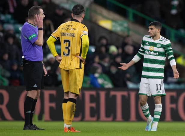 Celtic's Liel Abada waits to find out if his goal stands. (Photo by Craig Williamson / SNS Group)