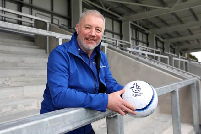 PRESTON, ENGLAND - MARCH 11: Football legend and The National Lottery Football Weekends Ambassador, Ally McCoist visits AFC Fylde to see how National Lottery players support is helping them bounce back after COVID at Mill Farm on March 11, 2022 in Wesham, Lancashire. The National Lottery Football Weekends campaign will make over 100,000 tickets available on a 'Buy One Get One Free' basis for National Lottery players for selected matches in March and April: www.thenationallotteryfootballweekends.co.uk (Photo by George Wood/Getty Images for National Lottery)