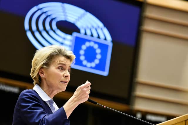 If Nicola Sturgeon is seen to side with EU Commission President Ursula von der Leyen in the row over vaccine supplies, this may not go down well with uncommitted voters   (Picture: John Thys/AFP via Getty Images)