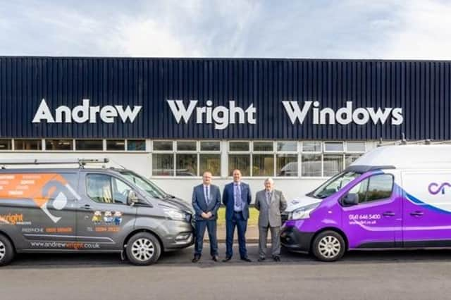 Andy Martin, operations director, Andrew Wright Windows; Colin Kennedy, construction director, Cruden Building; Charlie Berry, managing director, Andrew Wright Windows.