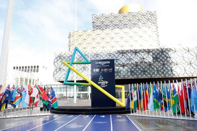 Birmingham Library where the Birmingham 2022 countdown clock is displayed counting down until this summer's Commonwealth Games. (Photo by Miles Willis/Getty Images for Birmingham 2022)