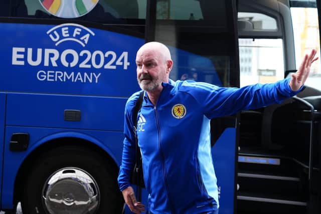 Scotland head coach Steve Clarke arrives in Stuttgart ahead of the Euro 2024 Group A fixture against Hungary. Pic: Andrew Milligan/PA Wire.