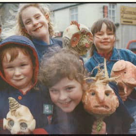 Children in Stromness in the 1980s with their gruesome neep heads for Pop Day, which was marked on November 25. Pic: Keith Allardyce, courtesy of Stromness Museum.