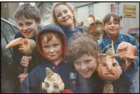 Children in Stromness in the 1980s with their gruesome neep heads for Pop Day, which was marked on November 25. Pic: Keith Allardyce, courtesy of Stromness Museum.