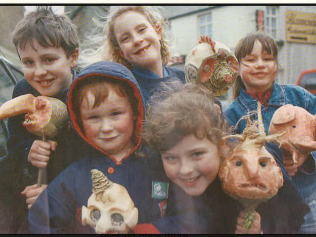 Children in Stromness in the 1980s with their gruesome neep heads for Pop Day, which was marked on November 25. Pic: Keith Allardyce, courtesy of Stromness Museum.