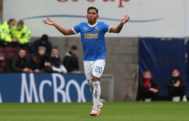Alfredo Morelos scored his 16th goal of the season as Rangers beat Hibs 2-0 at Ibrox. (Photo by Craig Williamson / SNS Group)