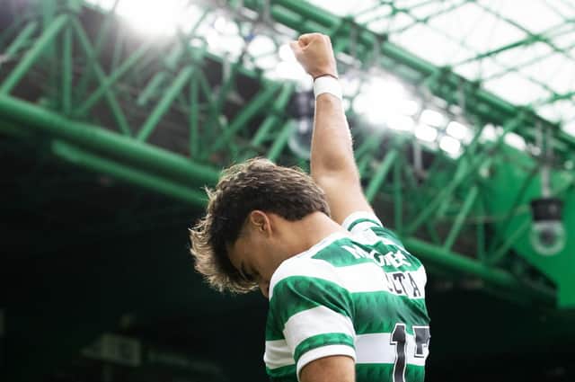 Jota celebrates scoring for Celtic in the 4-0 victory over Rangers in September.