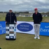 Paul Lawrie, the Tartan Pro Tour founder, plaayed with amateurs Connor Wilson, left, and Gregor Graham, right, in the opening round of the Royal Dornoch Masters. Picture: Tartan Pro Tour