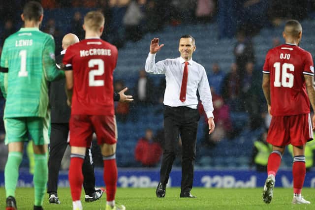 Aberdeen manager Stephen Glass at full time during a Cinch Premiership match between Rangers and Aberdeen at Ibrox stadium, on October 26, 2021, in Glasgow, Scotland. (Photo by Alan Harvey / SNS Group)