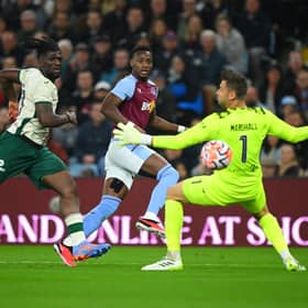 Jhon Duran opens the scoring for Aston Villa against Hibs.