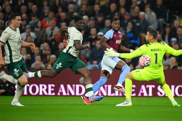 Jhon Duran opens the scoring for Aston Villa against Hibs.