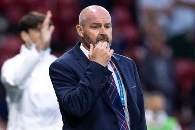 Scotland manager Steve Clarke looks on as his team are beaten 3-1 by Croatia at Hampden to make their exit from the Euro 2020 finals. (Photo by Alan Harvey / SNS Group)