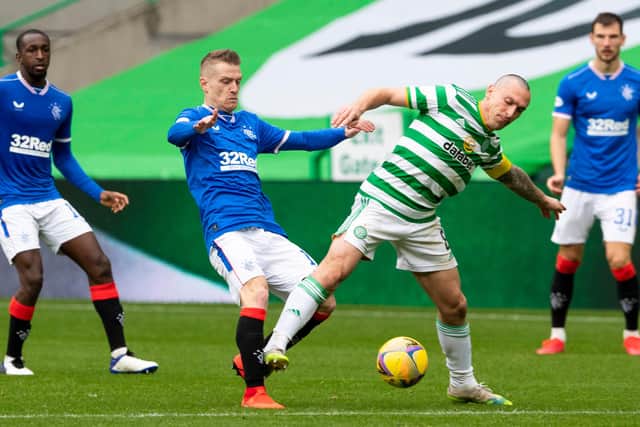 Rangers Steven Davis and Scott Brown in action during a Scottish Premiership match between Celtic and Rangers. (Photo by Alan Harvey / SNS Group)