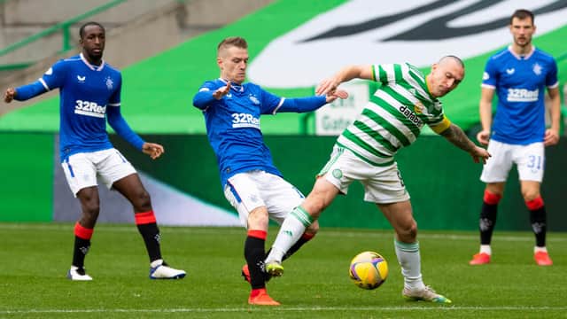 Rangers Steven Davis and Scott Brown in action during a Scottish Premiership match between Celtic and Rangers. (Photo by Alan Harvey / SNS Group)