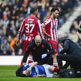 St Johnstone striker Nicky Clark was sent off for a challenge on Rangers midfielder Ryan Jack  (Photo by Rob Casey / SNS Group)