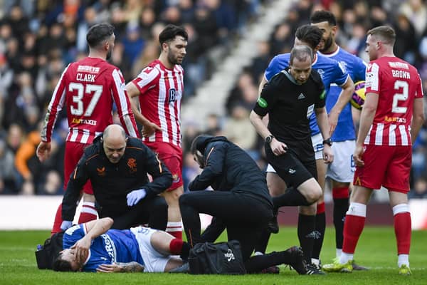 St Johnstone striker Nicky Clark was sent off for a challenge on Rangers midfielder Ryan Jack  (Photo by Rob Casey / SNS Group)