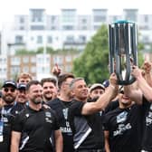 Franco Smith and Kyle Steyn are pictured at the Glasgow Warriors homecoming event at Scotstoun Stadium after winning the United Rugby Championship Grand Final against Vodacom Bulls in South Africa.