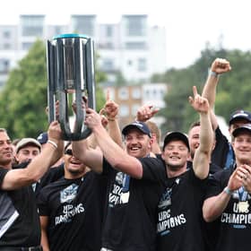 Franco Smith and Kyle Steyn are pictured at the Glasgow Warriors homecoming event at Scotstoun Stadium after winning the United Rugby Championship Grand Final against Vodacom Bulls in South Africa.