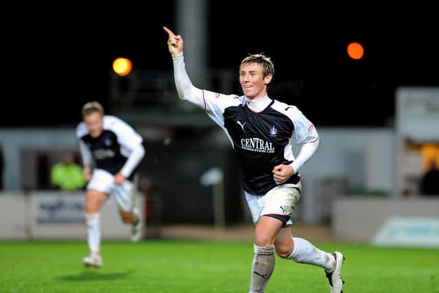 Scott Arfield races to celebrate a goal with Chris Mitchell against Hamilton Accies in November 2009. Picture: Michael Gillen