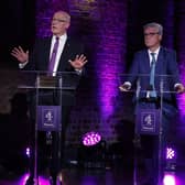 Labour's Anas Sarwar and Reform's Malcolm Offord flank SNP leader John Swinney at a Channel 4 New leaders' debate on 14 April (Picture: Jeff J Mitchell/Getty Images)