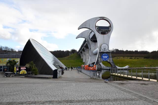 A fire took hold near The Falkirk Wheel on Saturday afternoon. Picture: Michael Gillen.