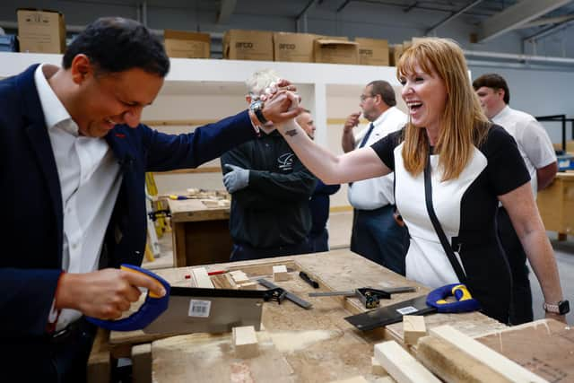 Scottish Labour leader Anas Sarwar and Labour deputy leader Angela Rayner visit Royal Strathclyde Blindcraft Industries earlier this year (Picture: Jeff J Mitchell/Getty Images)