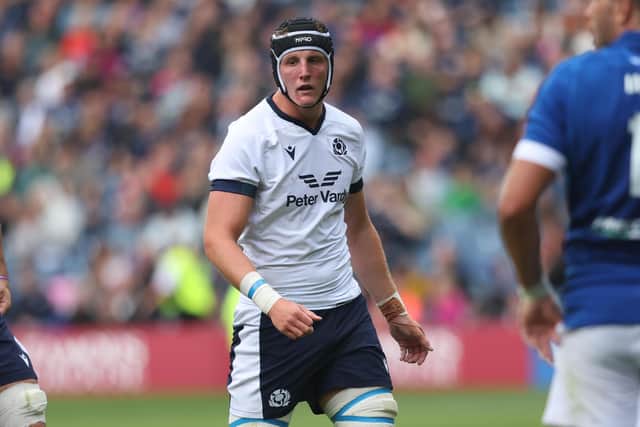 Cameron Henderson made his Scotland debut in the Famous Grouse Nations Series match against Italy at Scottish Gas Murrayfield on July 29, 2023. (Photo by Ross MacDonald / SNS Group)