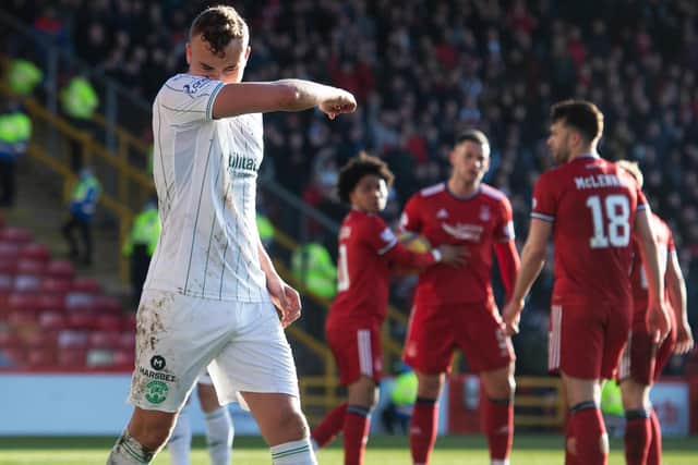 Ryan Porteous was sent off in Hibs' 3-1 defeat by Aberdeen.