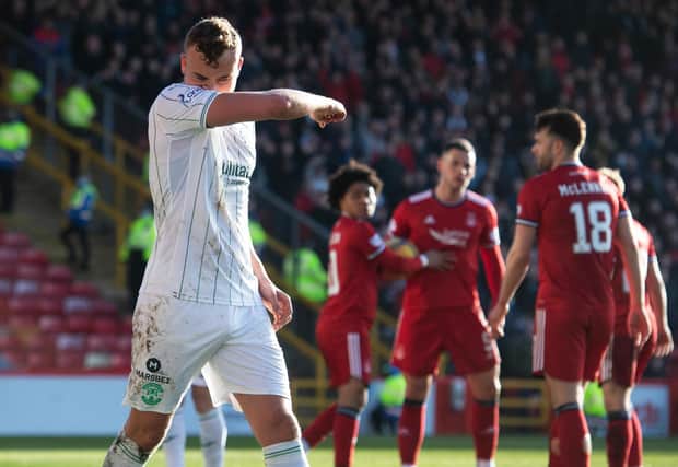 Ryan Porteous was sent off in Hibs' 3-1 defeat by Aberdeen.