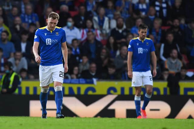 St Johnstone's Liam Craig and Callum Booth after conceding a goal to visitors Galatasaray at McDiarmid Park on Thursday night. Picture: SNS