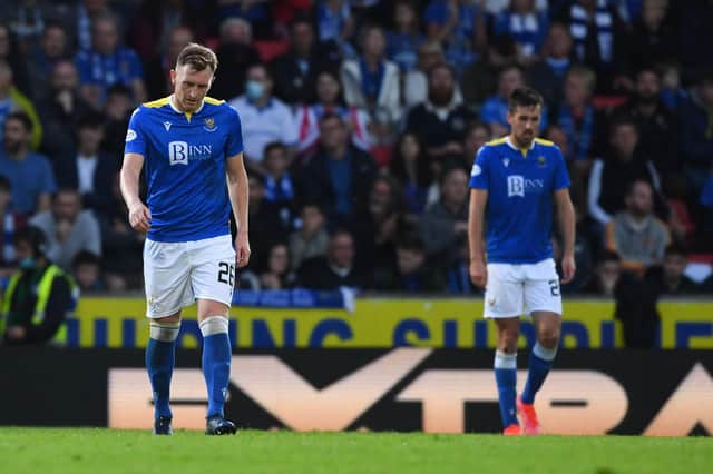 St Johnstone's Liam Craig and Callum Booth after conceding a goal to visitors Galatasaray at McDiarmid Park on Thursday night. Picture: SNS