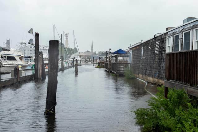 Flooding as Tropical Storm Henri approached in New London, Connecticut earlier this week. (Photo by JOSEPH PREZIOSO / AFP) (Photo by JOSEPH PREZIOSO/AFP via Getty Images)