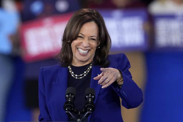 Vice President Kamala Harris at Talking Stick Resort Amphitheatre, Thursday, Oct 31, 2024, in Phoenix Arizona. Ben Lowry, who was there, says she said nothing memorable while Donald Trump is full of interesting thoughts and observations, albeit often rambling (AP Photo/Matt York)