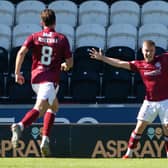 Arbroath's Dylan Patterson (c) celebrates scoring a late winner at St Mirren. (Photo by Ewan Bootman / SNS Group)