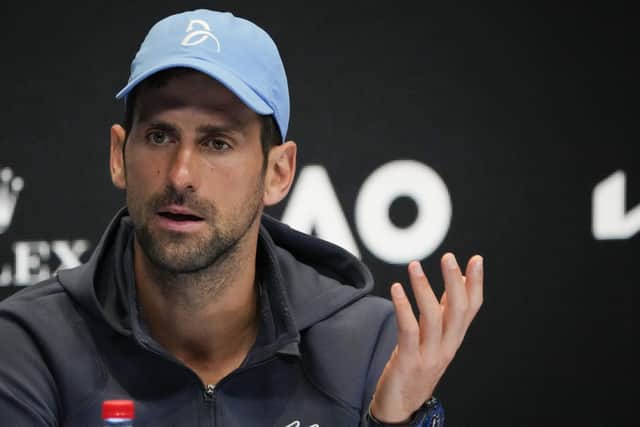 Serbia's Novak Djokovic gestures during a press conference ahead of the tournament.