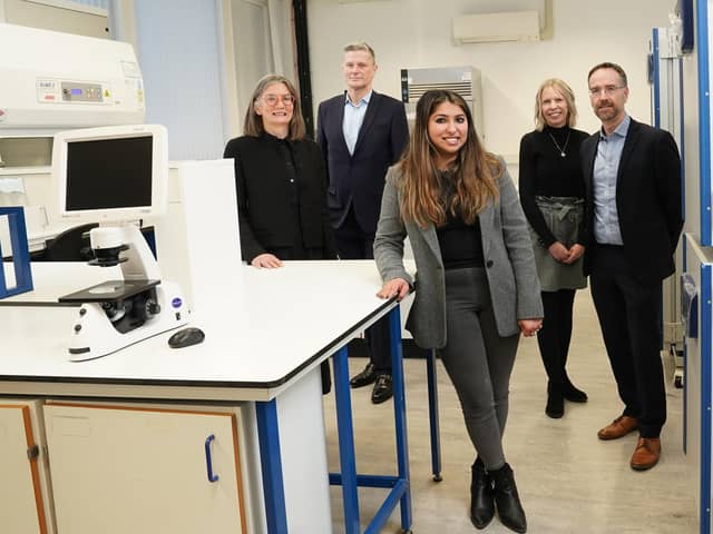 Anne Muir (Eos), Albert Nicholl (Carcinotech), Ishani Malhotra (Carcinotech), Sarah Newbould (British Business Bank) and David Milroy (Maven). Picture by Stewart Attwood