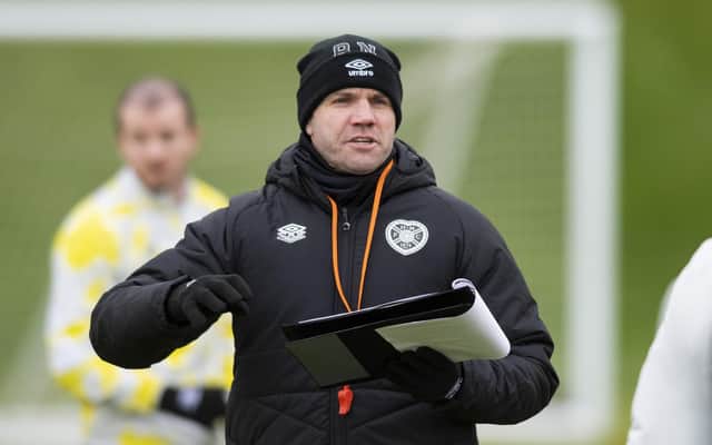 Hearts manager Robbie Neilson takes training ahead of the trip to Tannadice to face Dundee United. (Photo by Mark Scates / SNS Group)