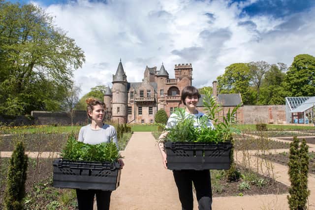 Kirsten Wilson and Cicely Farrer deliver ferns to the newly restored 19th Century Fernery at Hospitalfield. Picture: Lesley Martin