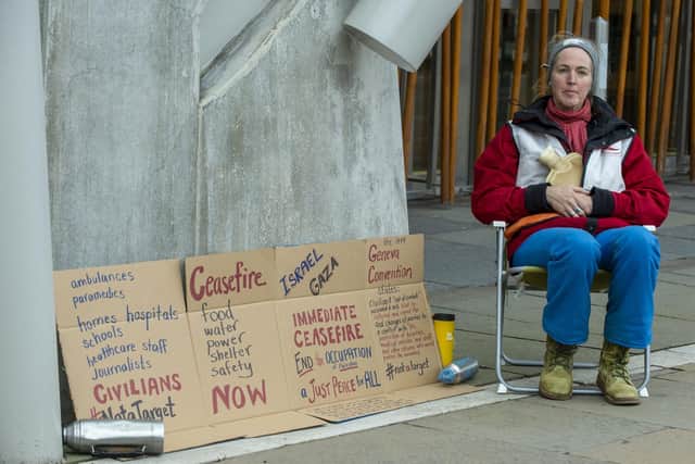 Sharon Lock will sit outside the Scottish Parliament as she goes on hunger strike for five days. Image: Lisa Ferguson/National World.