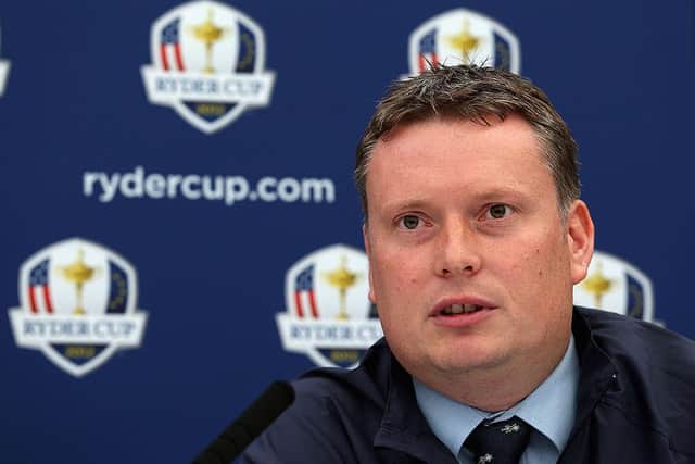 Stuart Wilson, Europe's Junior Ryder Cup captain at the time, talks to the media during the announcement that Blairgowrie Golf Club would host the 2014 match. Picture: Andrew Redington/Getty Images.