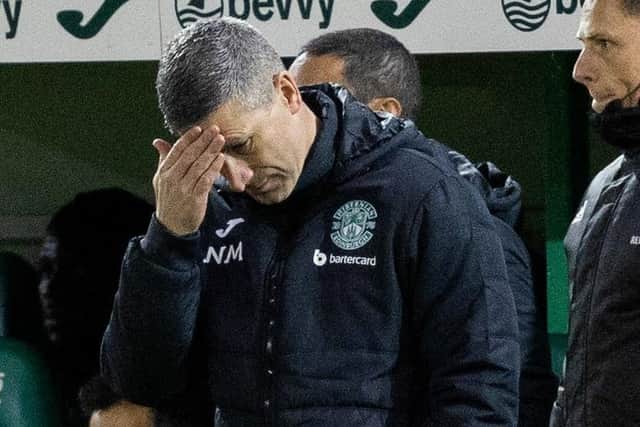 Hibs manager Nick Montgomery shows his frustration during the 2-2 draw with Ross County.