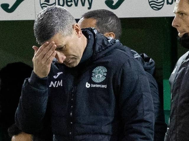 Hibs manager Nick Montgomery shows his frustration during the 2-2 draw with Ross County.