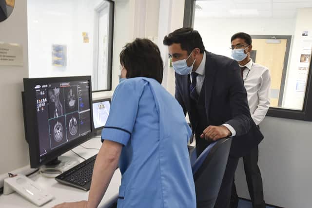Health Secretary Humza Yousaf unveiling the scanner